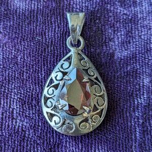 Vintage 925 Sterling Silver Gothic Pendant With Natural Red Garnet